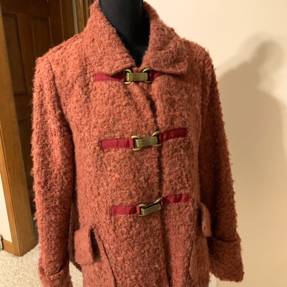 Tabitha Wool Swing Coat In Rust Color With Burgun… - image 1